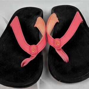 Olukai Kalupa Kai Pink Black Flip Flops Thongs Sandals Womens 7